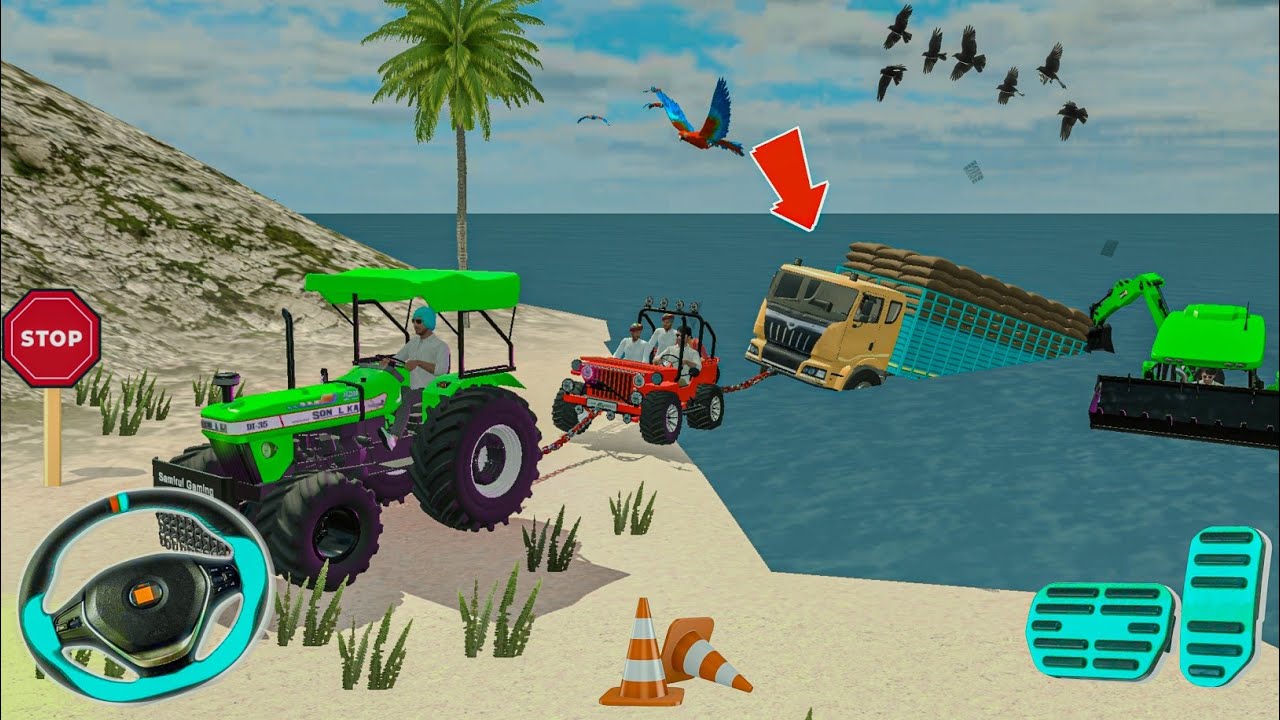 Truck 🚛 stuck in DEEP SEA water 💦 ⛵😔 Rescued by 3 Tractor in game 