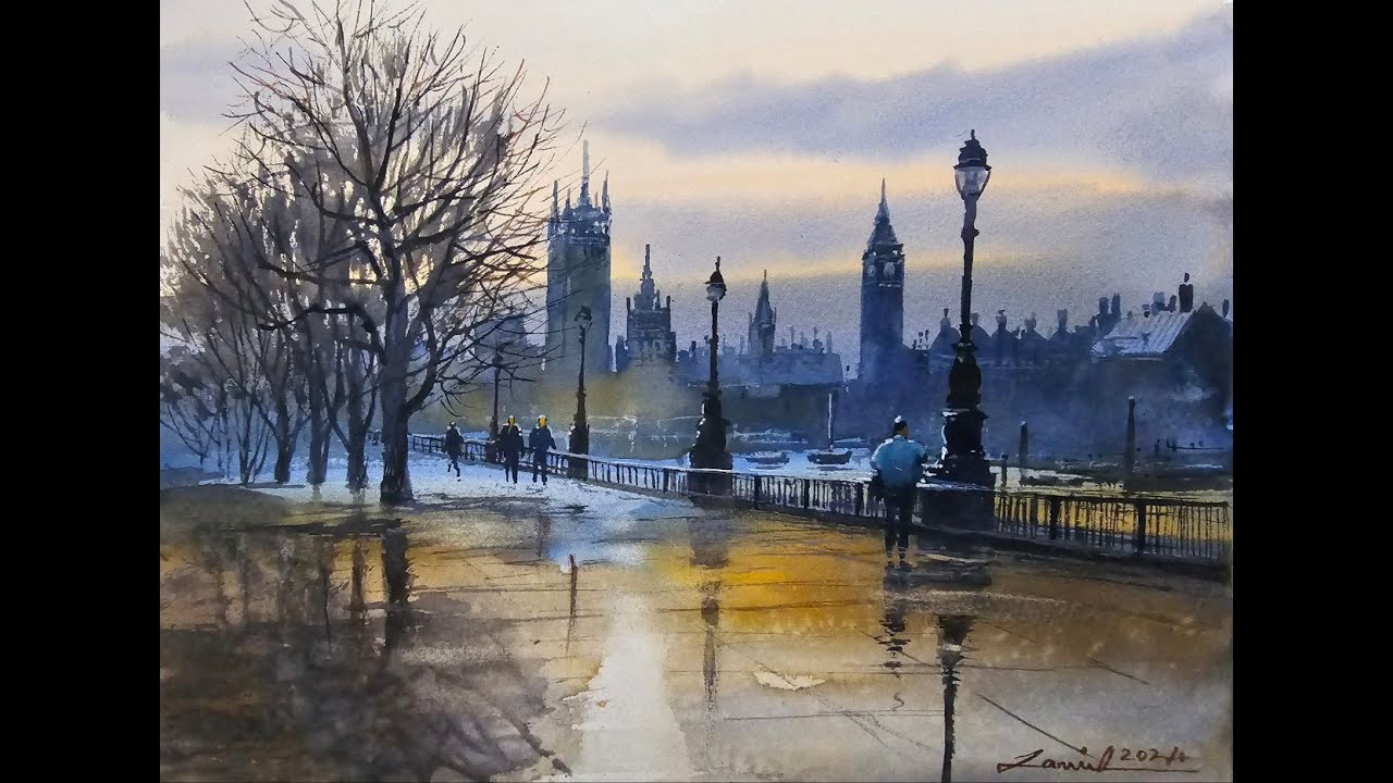 Watercolor painting tutorial - Rainy Day