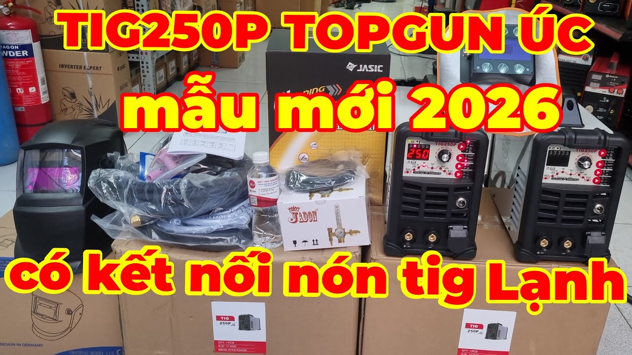 Máy hàn tig lạnh mẫu mới nhất 2026 TIG-250P TOPGUN có kết nói nón hàn COLD TIG