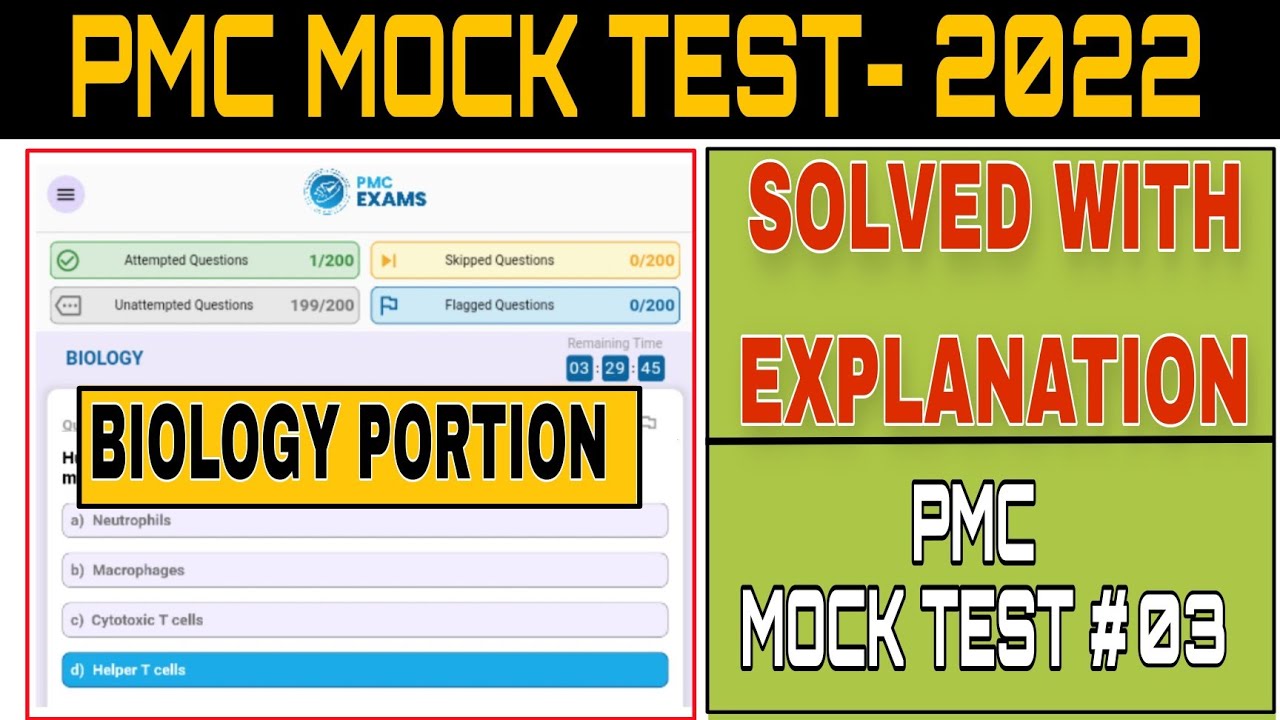 PMC Mock MDCAT Practice Test 3 (2022) | PMC Biology test with detail  explanation #mdcat
