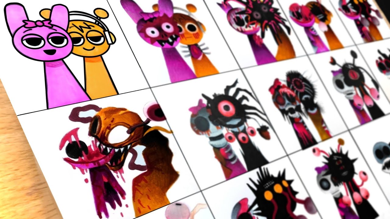 Drawing Incredibox Sprunki: Pinki and Oren Phase 1 to Phase 12 / Duo Sprunki Mod