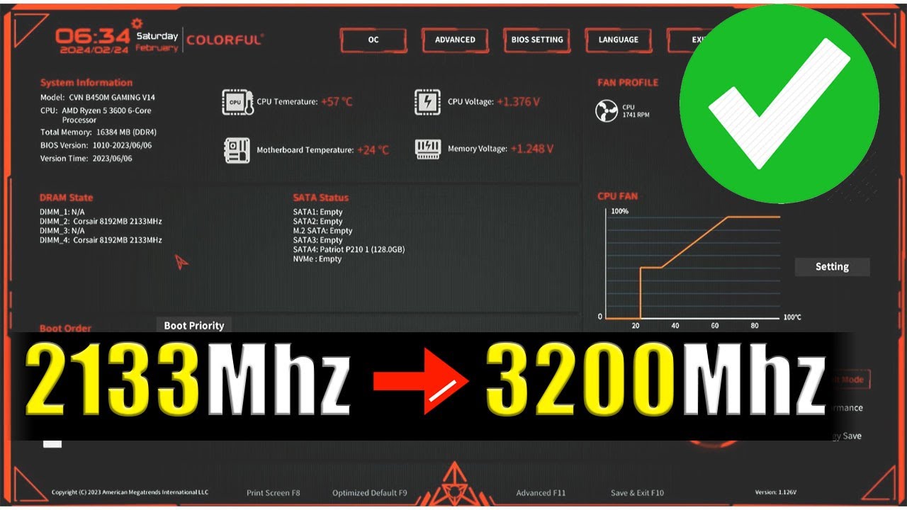 Colorful Motherboard 2133 to 3200 Mhz (Colorful CVN B450M GAMING)