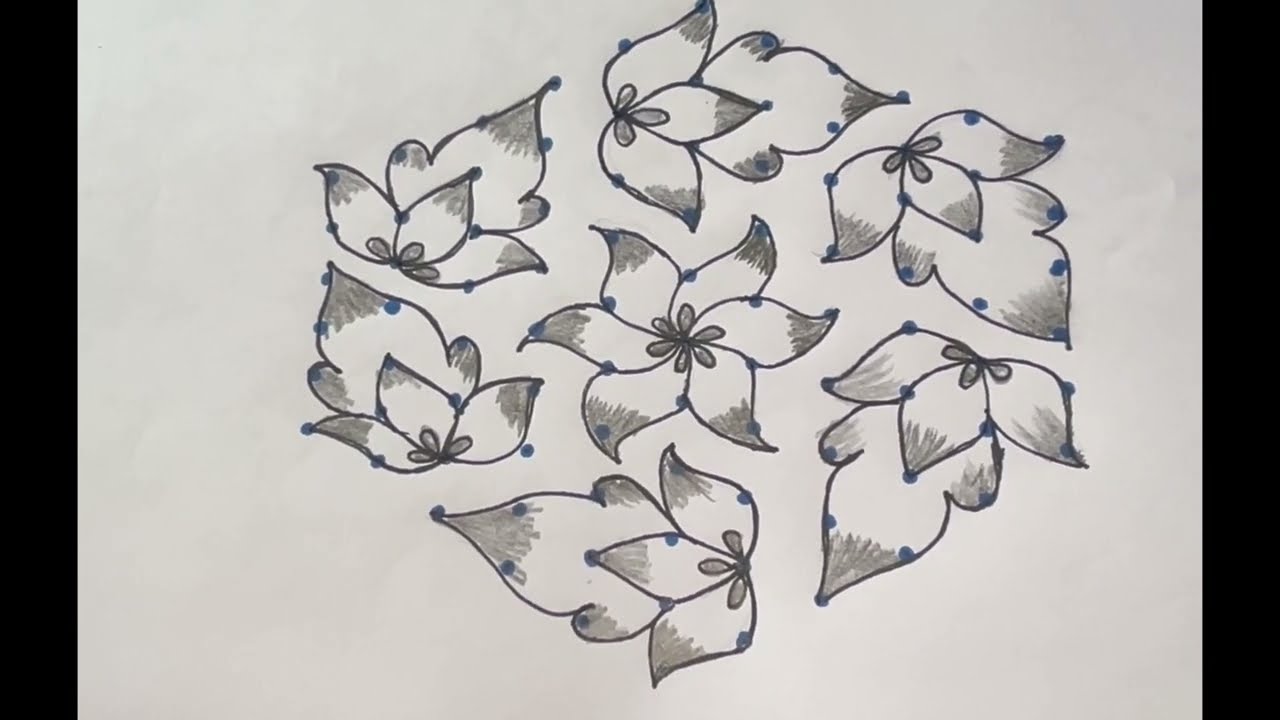11-6 dots Very easy and simple rangoli design | Flower rangoli design |
