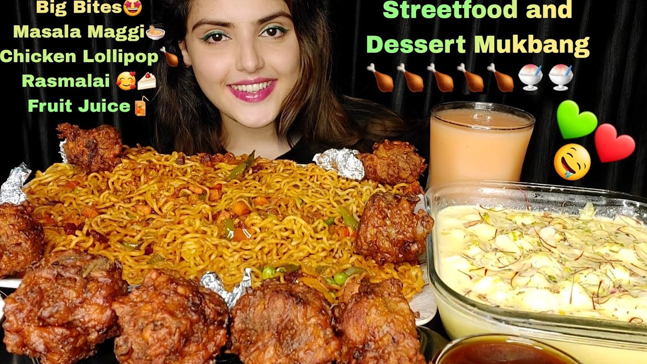 ASMR:Eating Masala Maggi,Chicken Lollipop,Big Bowl  Rasmalai,Streetfood Eating,Indian Sweet Mukbang