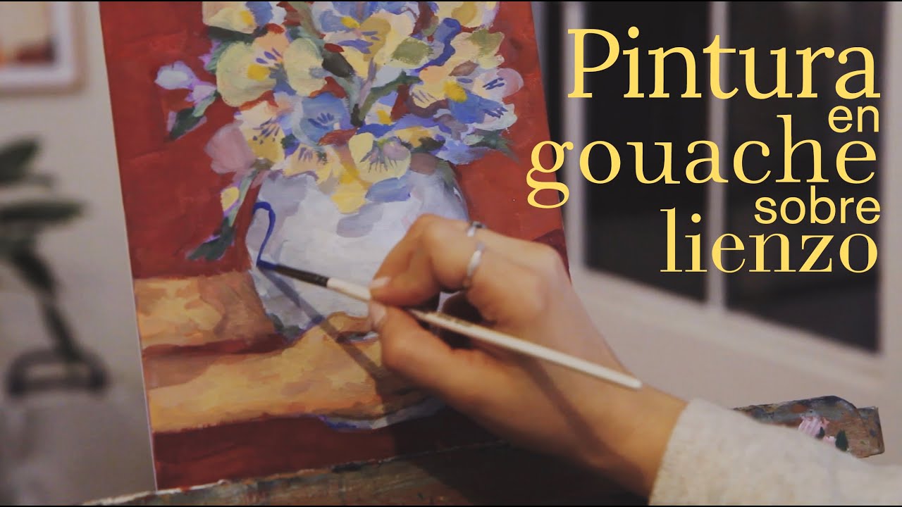 Flores en gouache 🌸 Pintura en lienzo 🌼 cozy, pinta conmigo