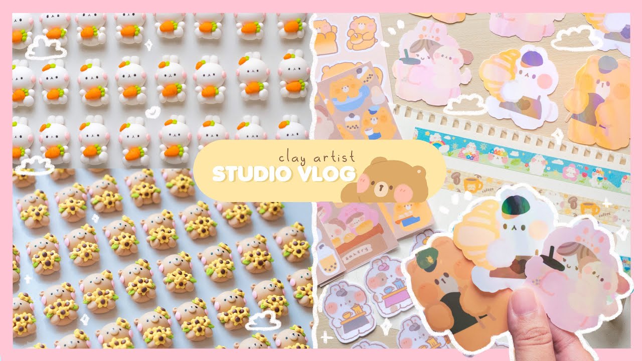 Making Lots of Clay Charms and Pins, First Washi Tapes, Patreon Goodies | Studio Vlog