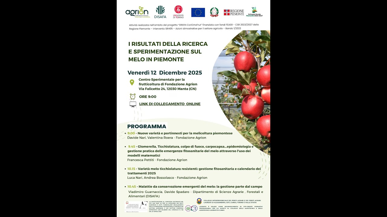 12 Dicembre 2025  - INCONTRO:  I risultati della ricerca e sperimentazione sul melo il Piemonte