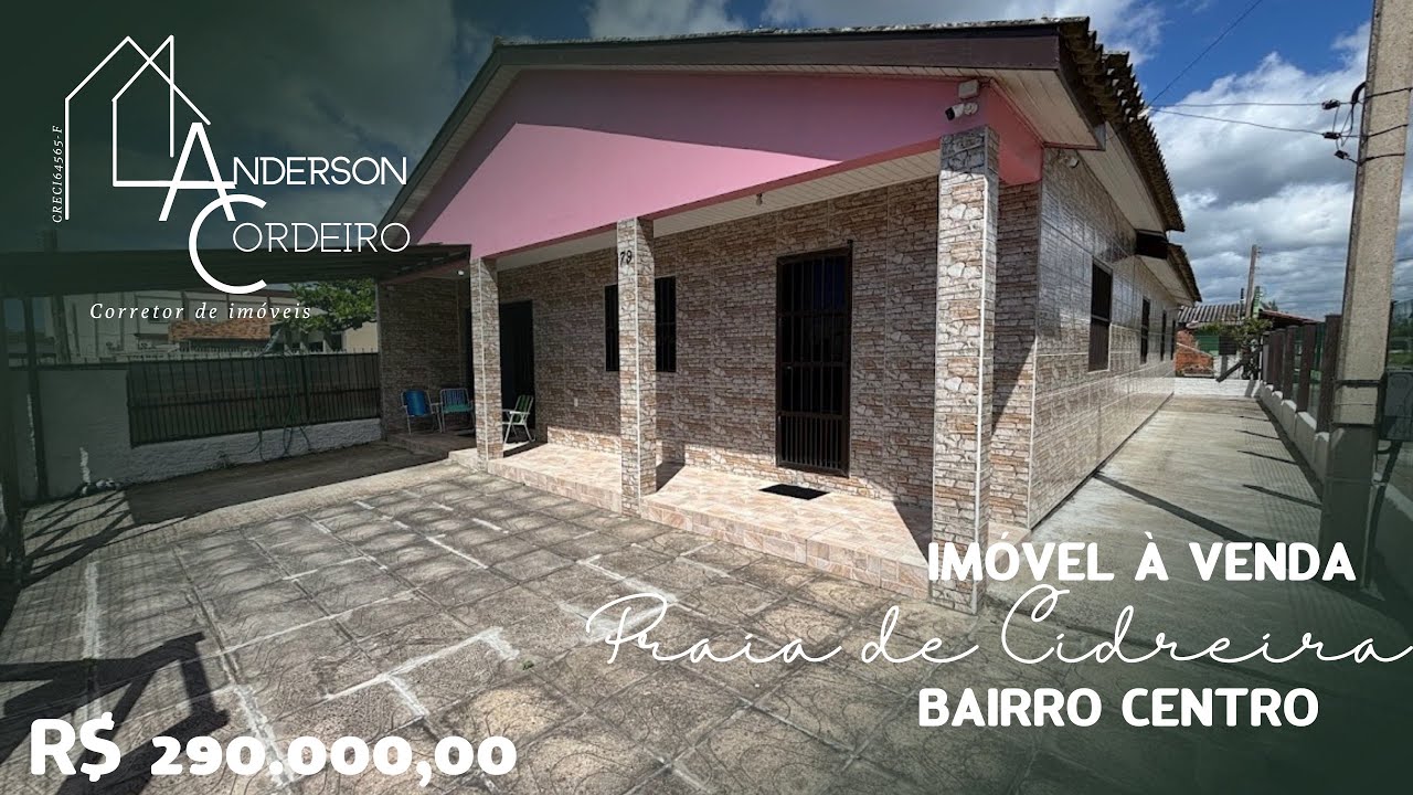 R$ 290.000,00!CASA A VENDA NO BAIRRO CENTRO EM CIDREIRA/RS.