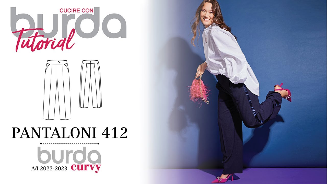 Cucire con Burda: Pantaloni 412 - Burda Curvy AI 2/2022