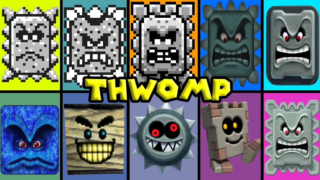 Evolution of Super Mario Thwomp, Animations in Super Mario Games (1988-2024)