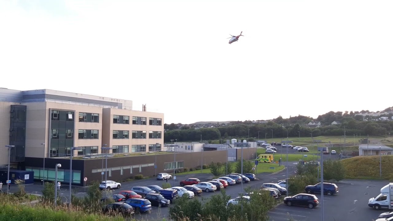 Irish Coast Guard helicopter leaving Letterkenny hospital