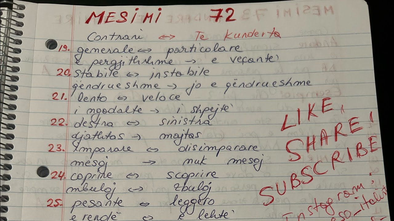Mesimi 72-Aggettivi Contrari - mbiemra te kundert - IMPORTANTE-E RENDESISHME 🫶✅🇮🇹