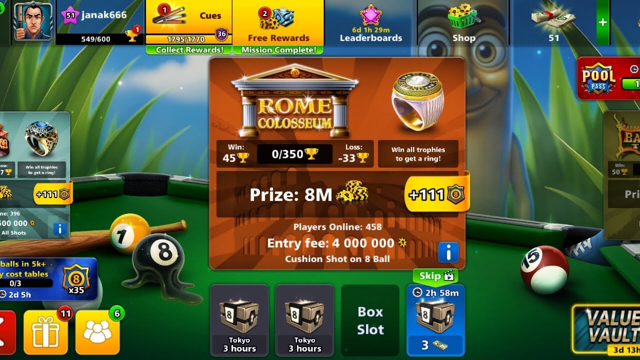 High Stakes Rome Colosseum! 4M Entry / 8 Ball Pool 