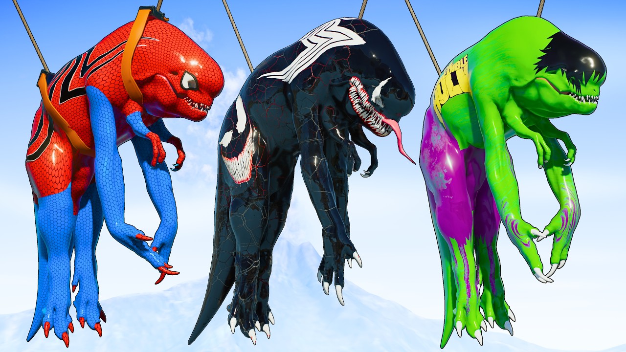 Distortus Rex&rsquo;s First Superhero Pack &ndash; Venom, Spider-Man, Hulk & Captain America | Jurassic World 3