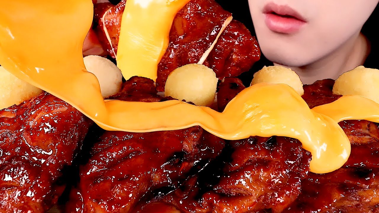 ASMR BBQ자메이카통다리구이 치킨+치즈볼+치즈소스 CHICKEN+CHEESE BALL+CHEESE SAUCE (eating sounds) 먹방 [mukbang] 咀嚼音