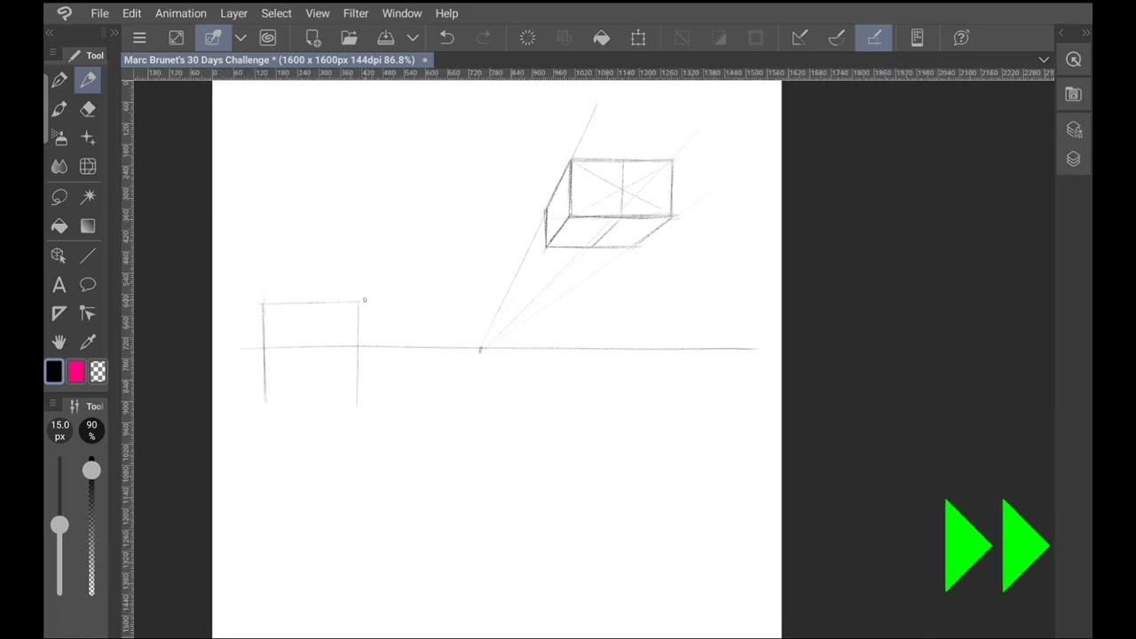 One point perspective | Marc Brunet's Learn to Draw in 30 Days Exercises - Day 22