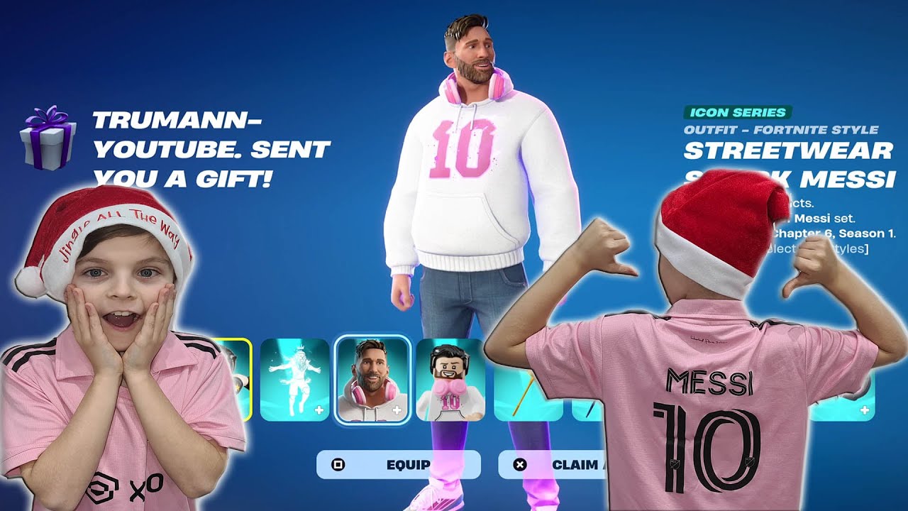 My 11 Year Old Kid Reaction Gifting Him NEW Fortnite Skin Bundle Unlocking MESSI Football Skin