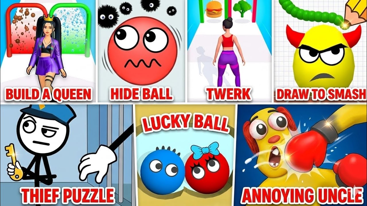 7 Crazy Mobile Games in 8 Minutes|Draw to Smash, Hide Ball, Thief Puzzle & More Gameplay|HE Gaming 
