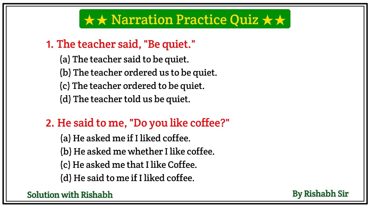 Direct and Indirect speech Practice Set | Direct and Indirect Speech in English grammar | Narrations