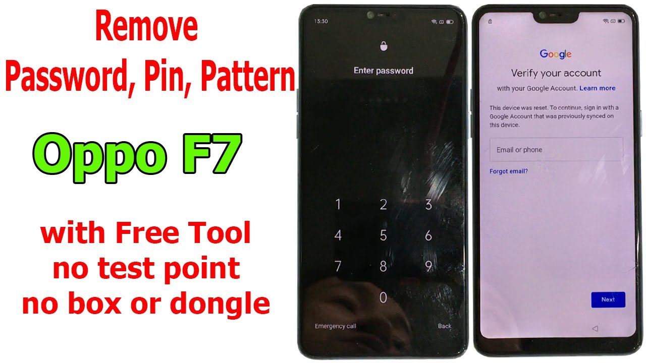 Remove Password, Pin Lock, Pattern Oppo F7 with free tool, no test point, no any box or dongle