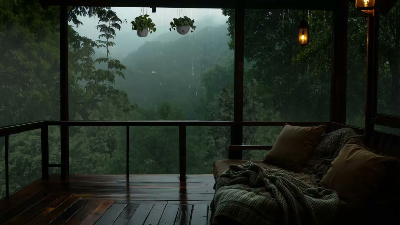 Peaceful Forest Rain on a Cozy Wooden Balcony | Meditation & Relaxation