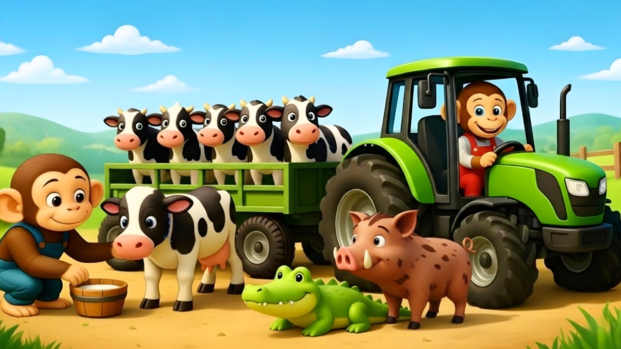 🐒Monkey Farmer Fixes Tractor & Funny Monkey Find the Crocodile| Farm Life