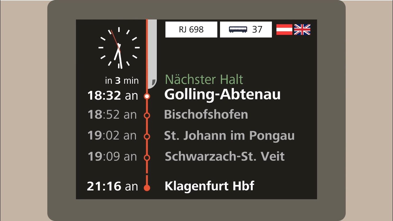 ÖBB Railjet Ansagen Flughafen Wien - Salzburg Hbf - Klagenfurt Hbf (Chris Lohner)