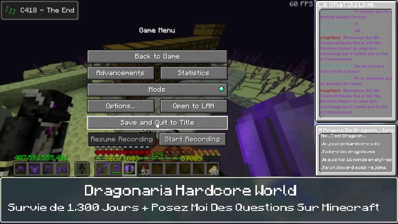 🔴Live Minecraft Hardcore Jour 1.400+