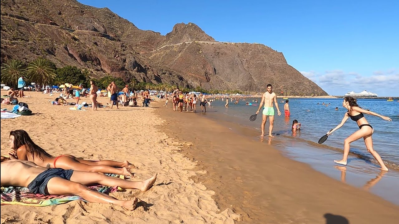 4K Walk along the north beach of Tenerife.  Teresitas Beach. 4K video blog about travel from Spain.