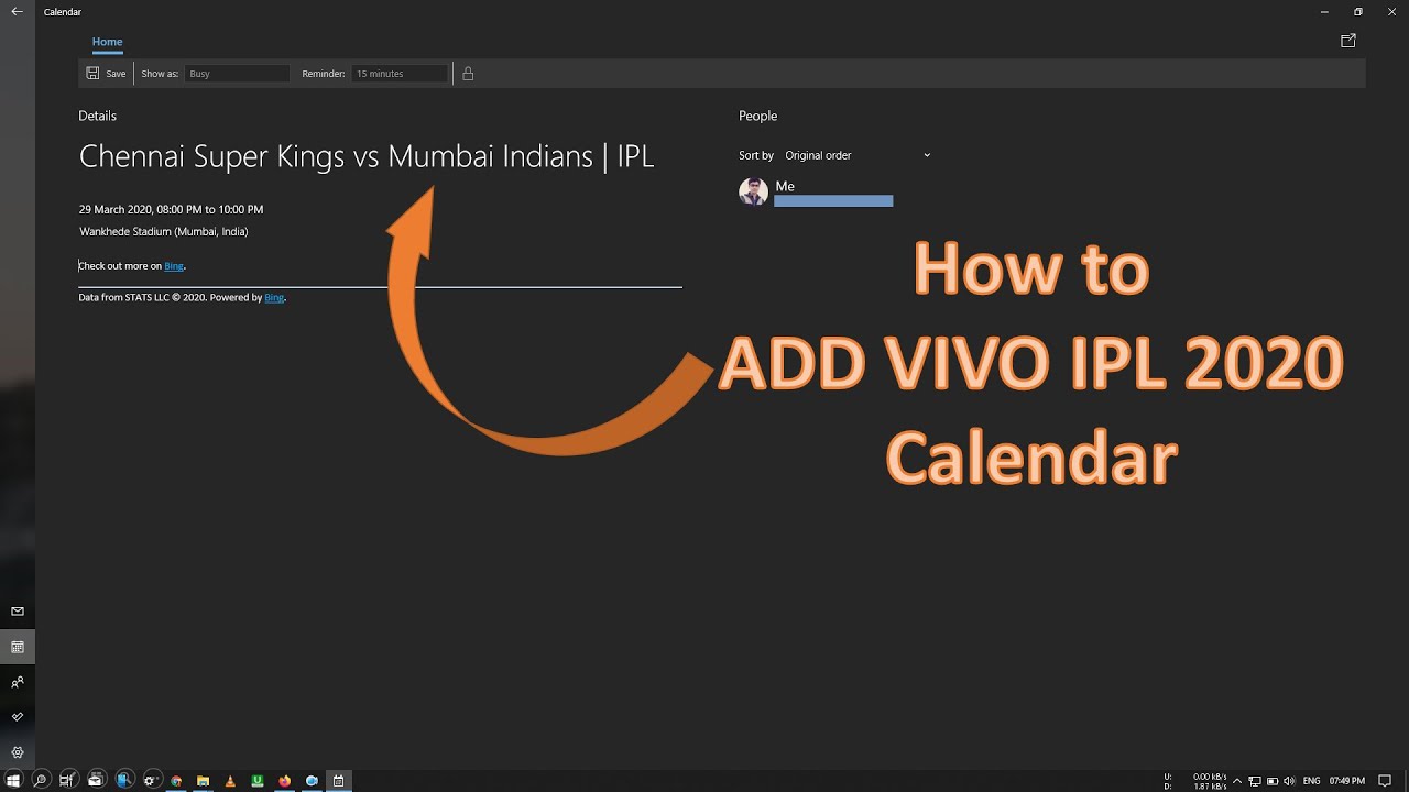 Add VIVO IPL 2020 Calendar in your Calendar