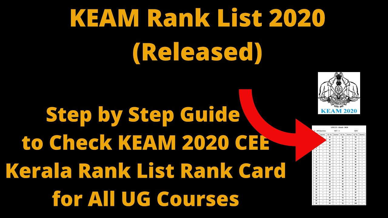 KEAM Rank List 2020 (Out) - How to Check KEAM 2020 CEE Kerala Rank List Rank Card for All UG Courses