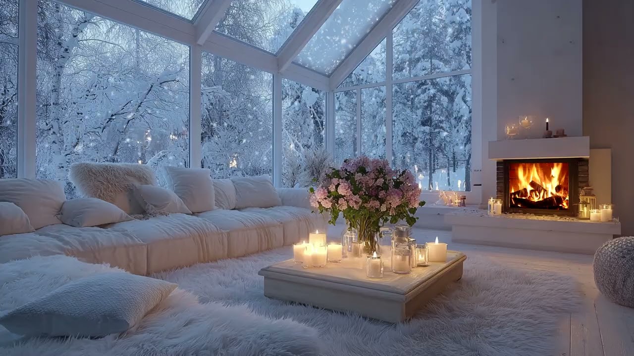 🌠🎶 Cozy Winter Piano Music | Quiet Night Room and Snow Outside for Deep Relaxation and Study