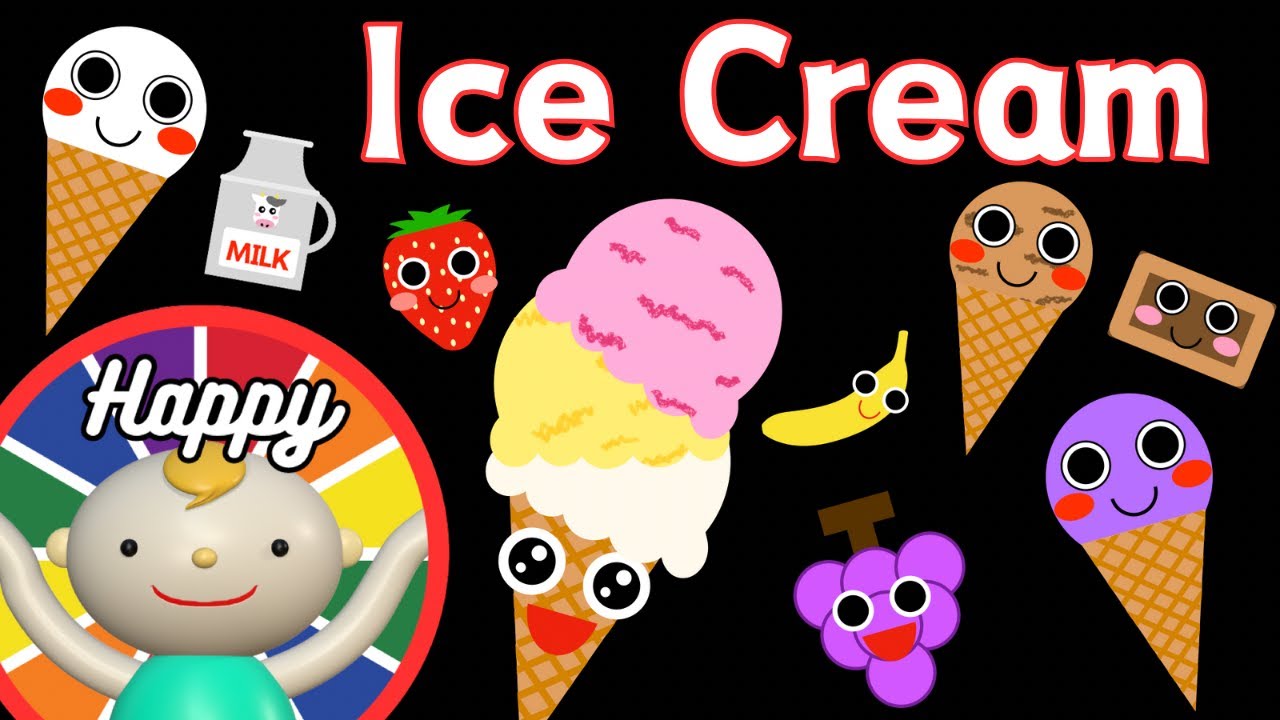 Baby Sensory.【Ice Cream】🍨🍦🍓🍫High contrast animation with cute sounds. Calm baby. 