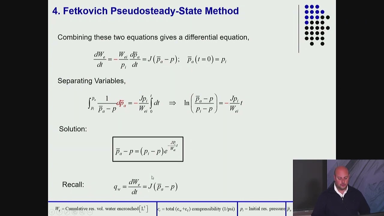 7. Reservoir Waterflooding (Balhoff): Review of the Fetkovich aquifer model