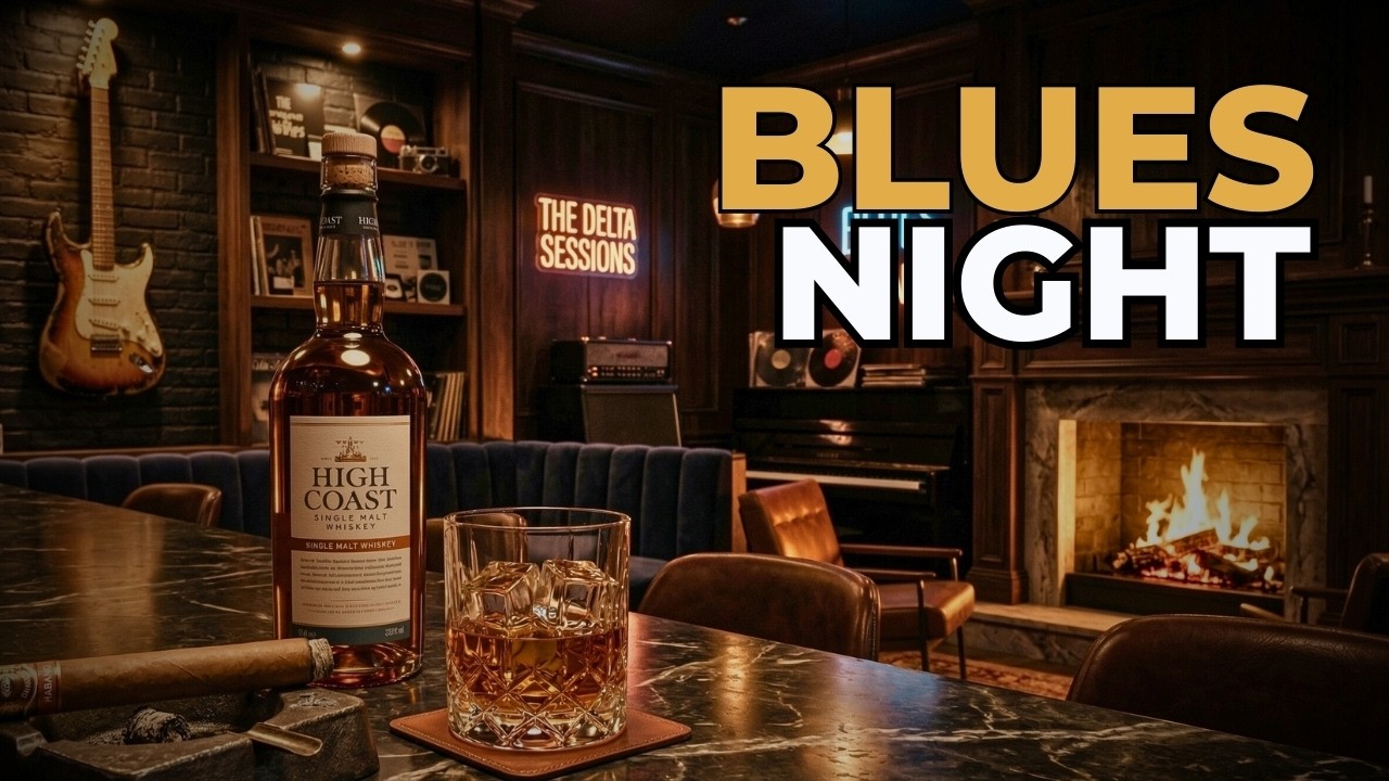 Slow Blues Whiskey Nights | Electric Guitar & Fireplace Ambiance
