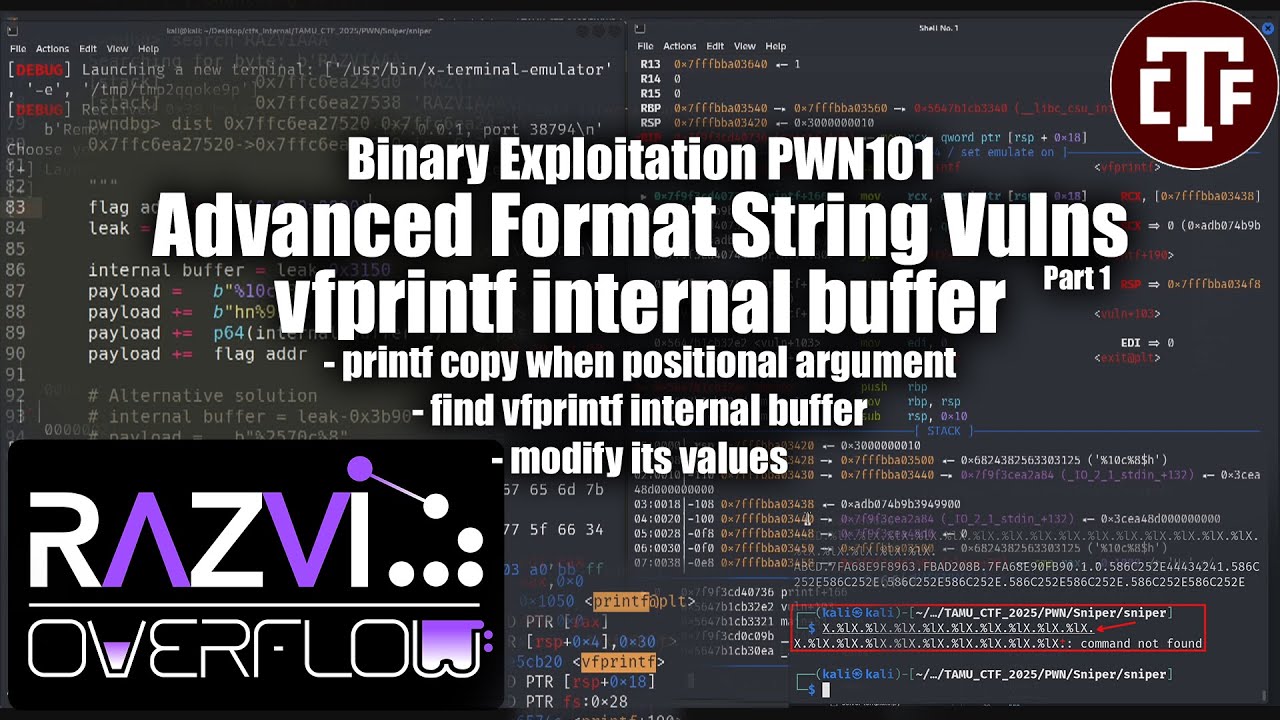 vfprintf internal buffer - Advanced Format String (part 1) - Binary Exploitation PWN101