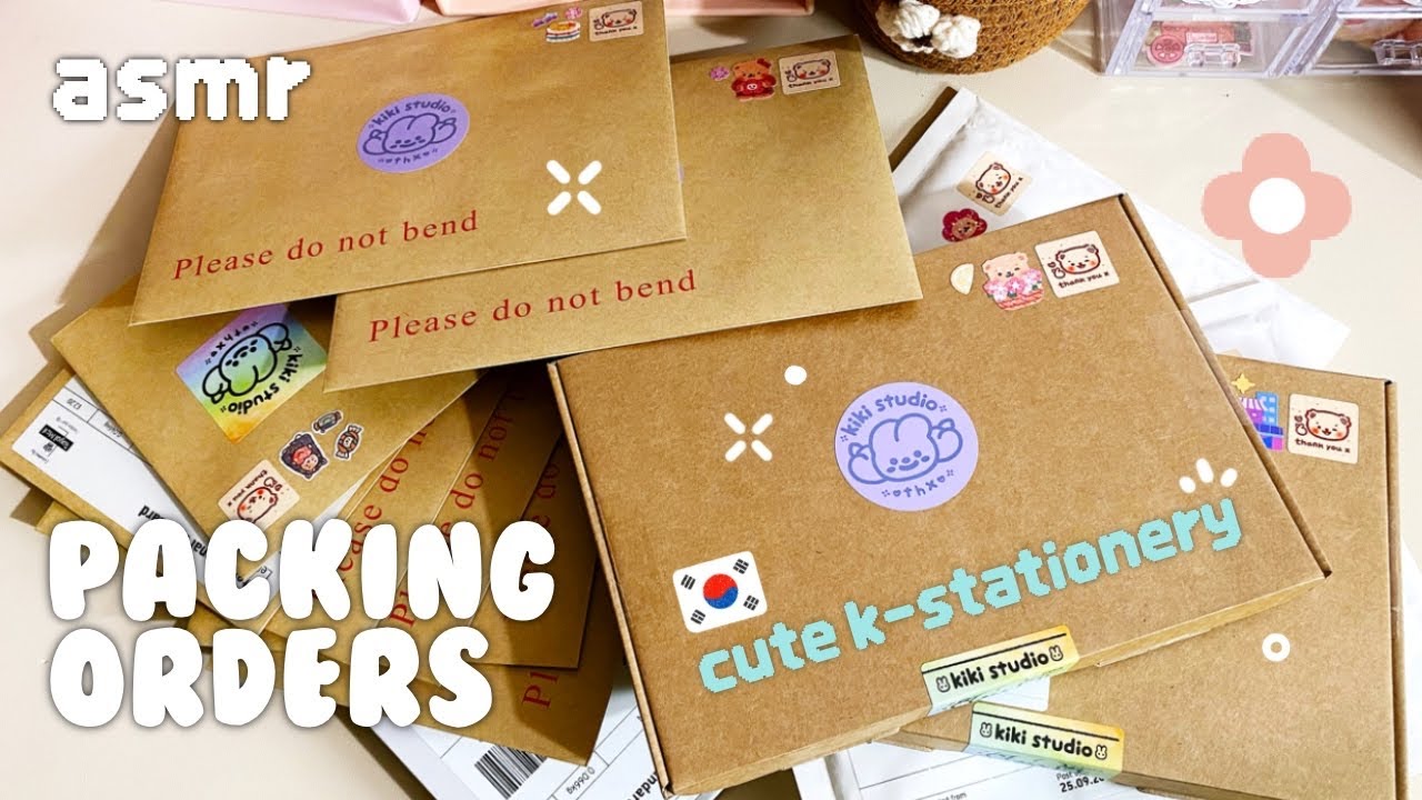 [asmr] packing orders with me / no music / 🇰🇷cute small Korean sticker shop based in the UK🇬🇧