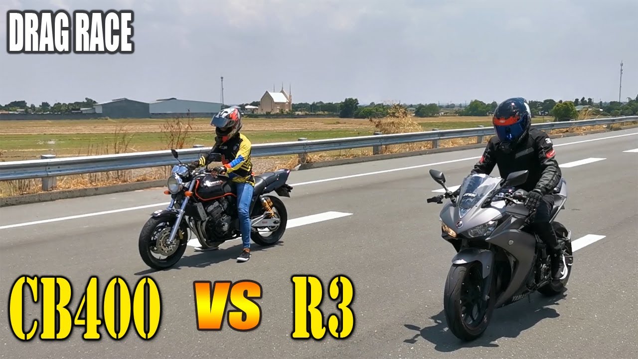 Yamaha R3 vs Honda CB400 Super Four | Drag race