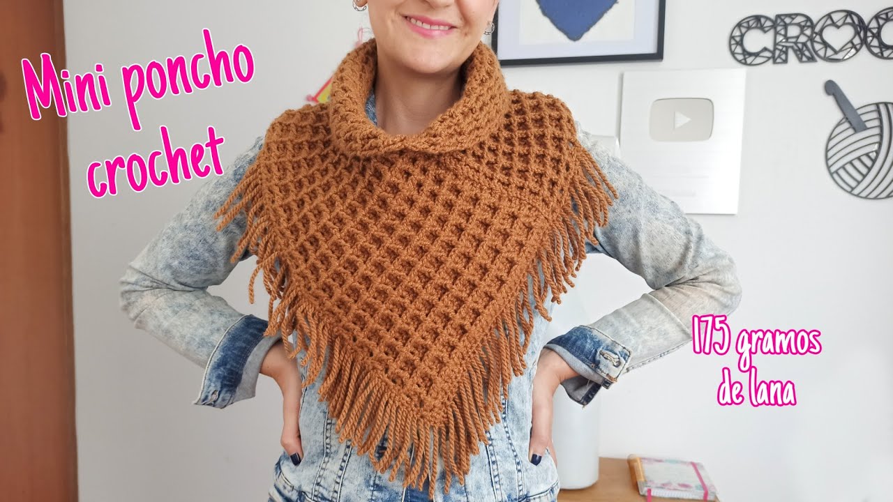 Mini poncho a crochet 🥰 Bufanda/cuello/pechera en punto Waffle