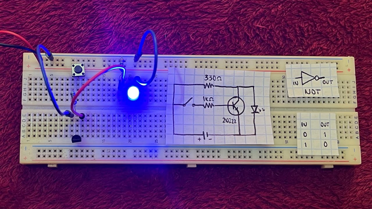 Compuerta NOT con transistor en protoboard | Cómo funciona compuerta NOT | Cómo hacer compuerta NOT