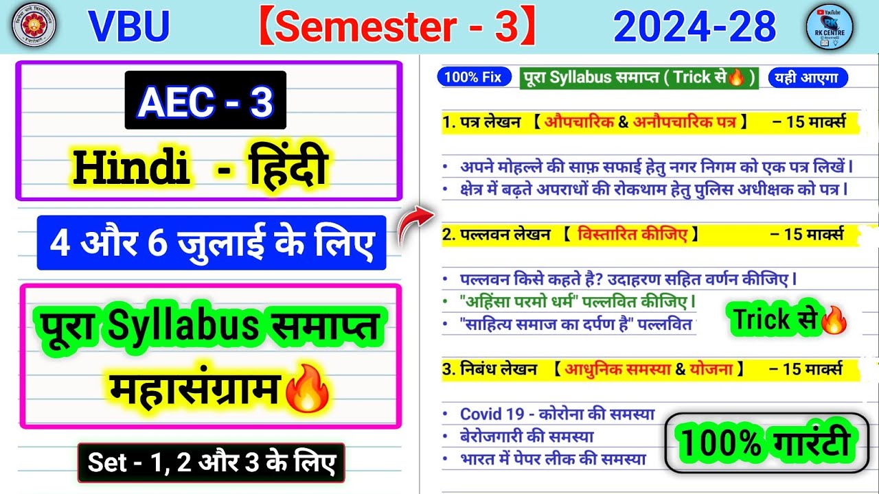 aec 3 hindi semester 3 important questions ll aupcharik Patra lekhan kya hai ll aec hindi semester 3