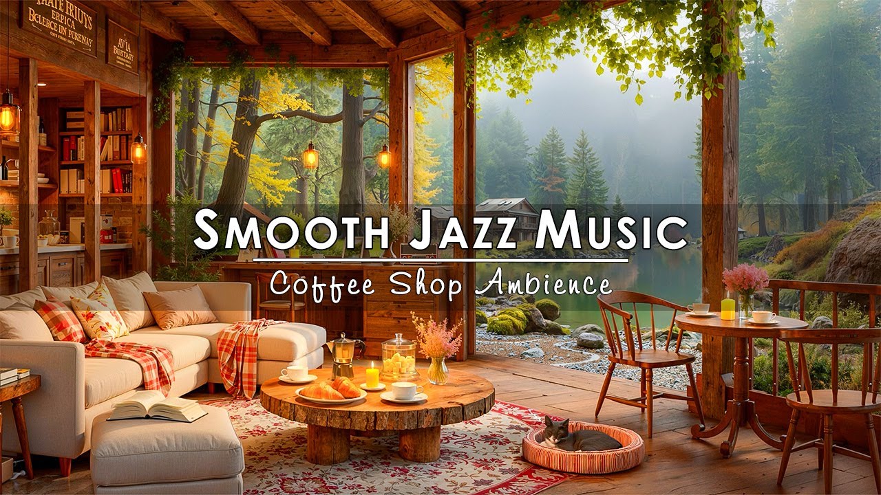 Lakeside Cafe Jazz Music ☕ Smooth Jazz Music with Nature Sounds for Relaxing & Positive Mood