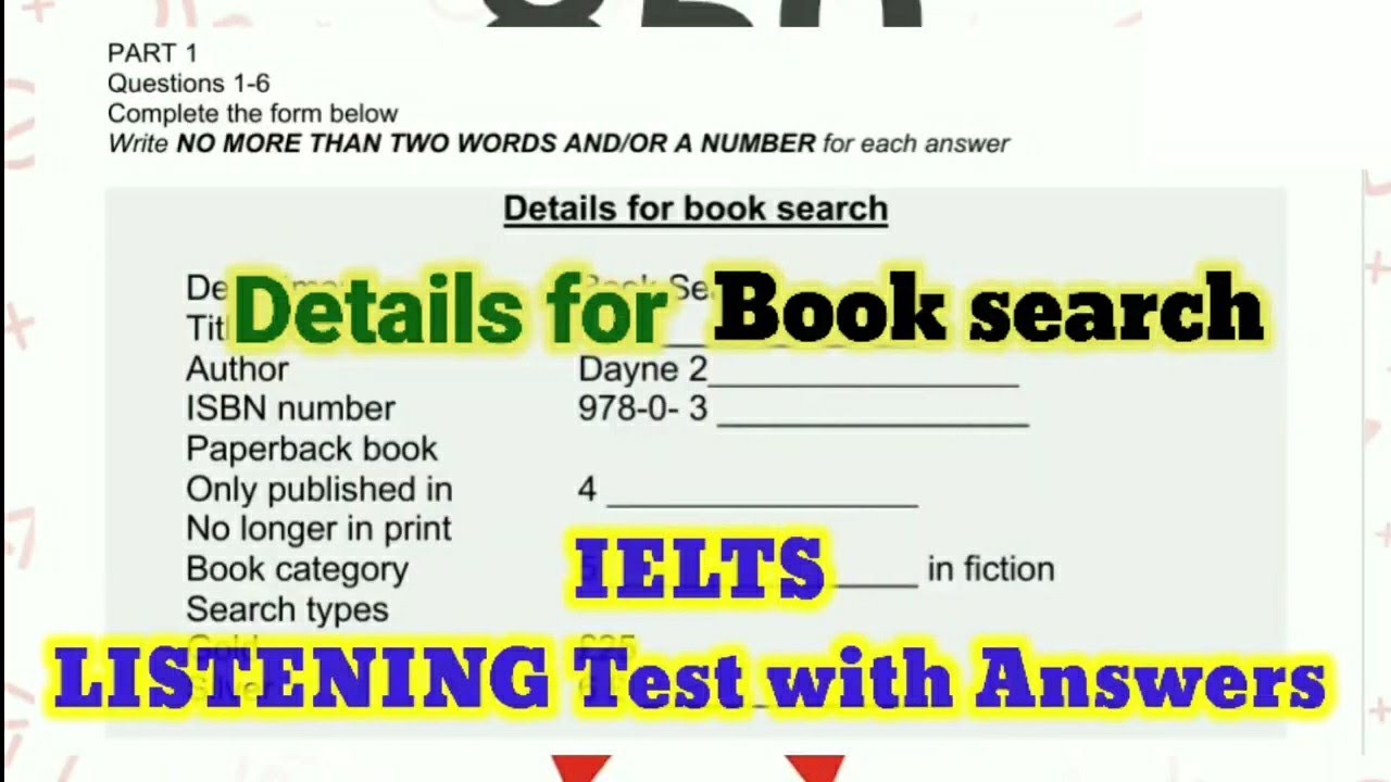 DETAILS OF BOOK SEARCH LISTENING TEST WITH ANSWERS | LATEST IELTS LISTENING TEST | BEST LISTENING