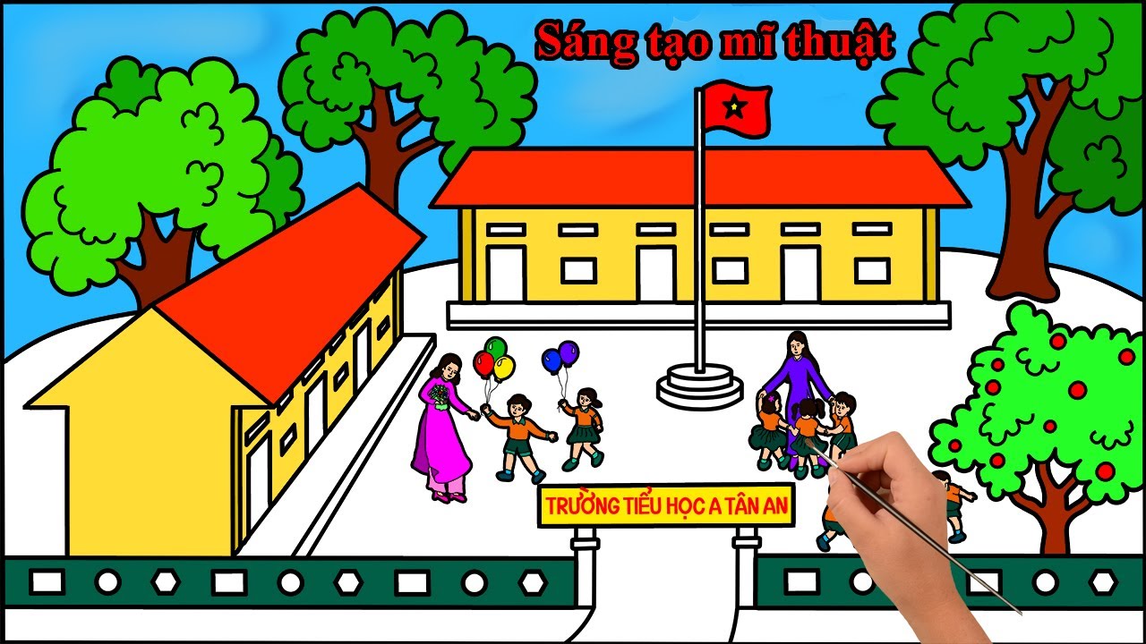 Vẽ trường học | vẽ ngôi trường