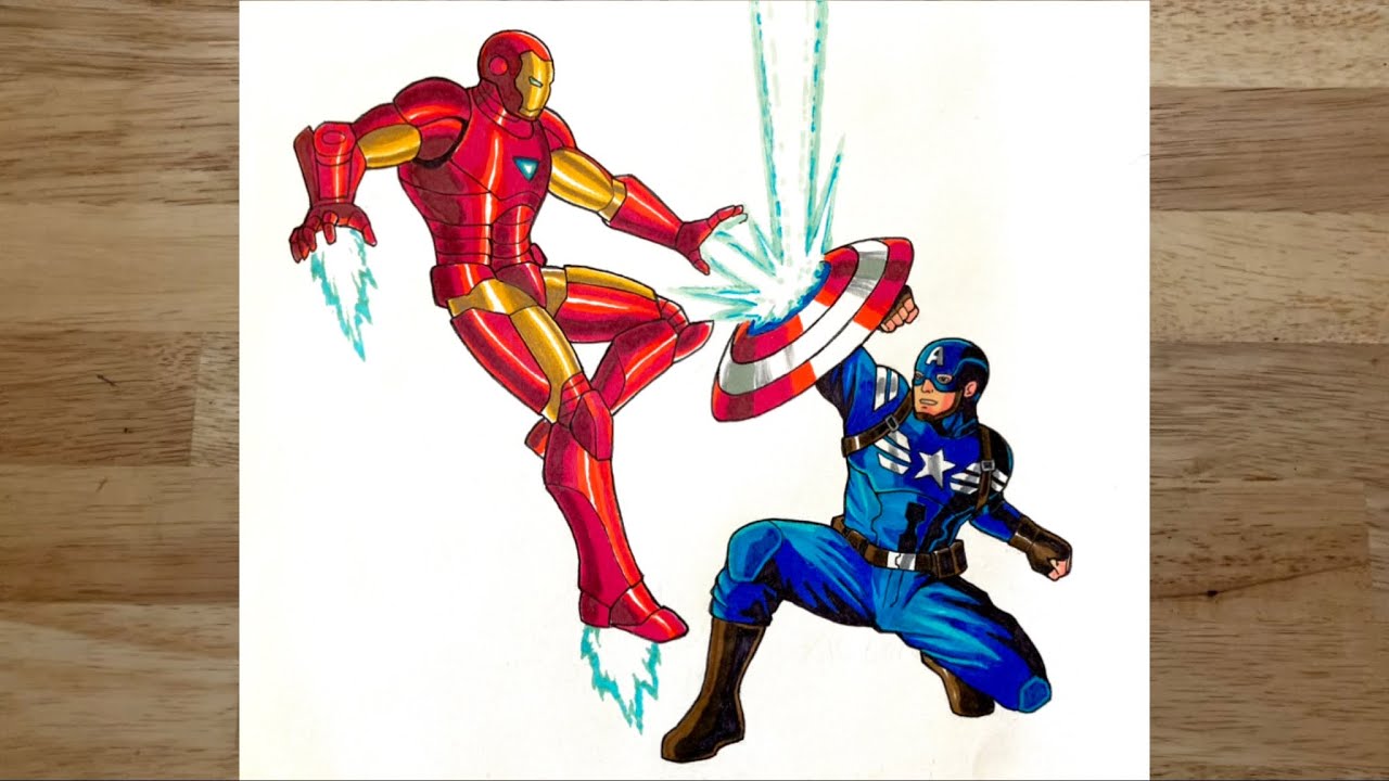 How to draw iron man vs captain America