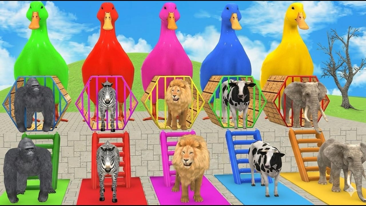 Long Slide Game With Cow Elephant Gorilla Hippopotamus Tiger 3d Animal Game Funny 3d Animals