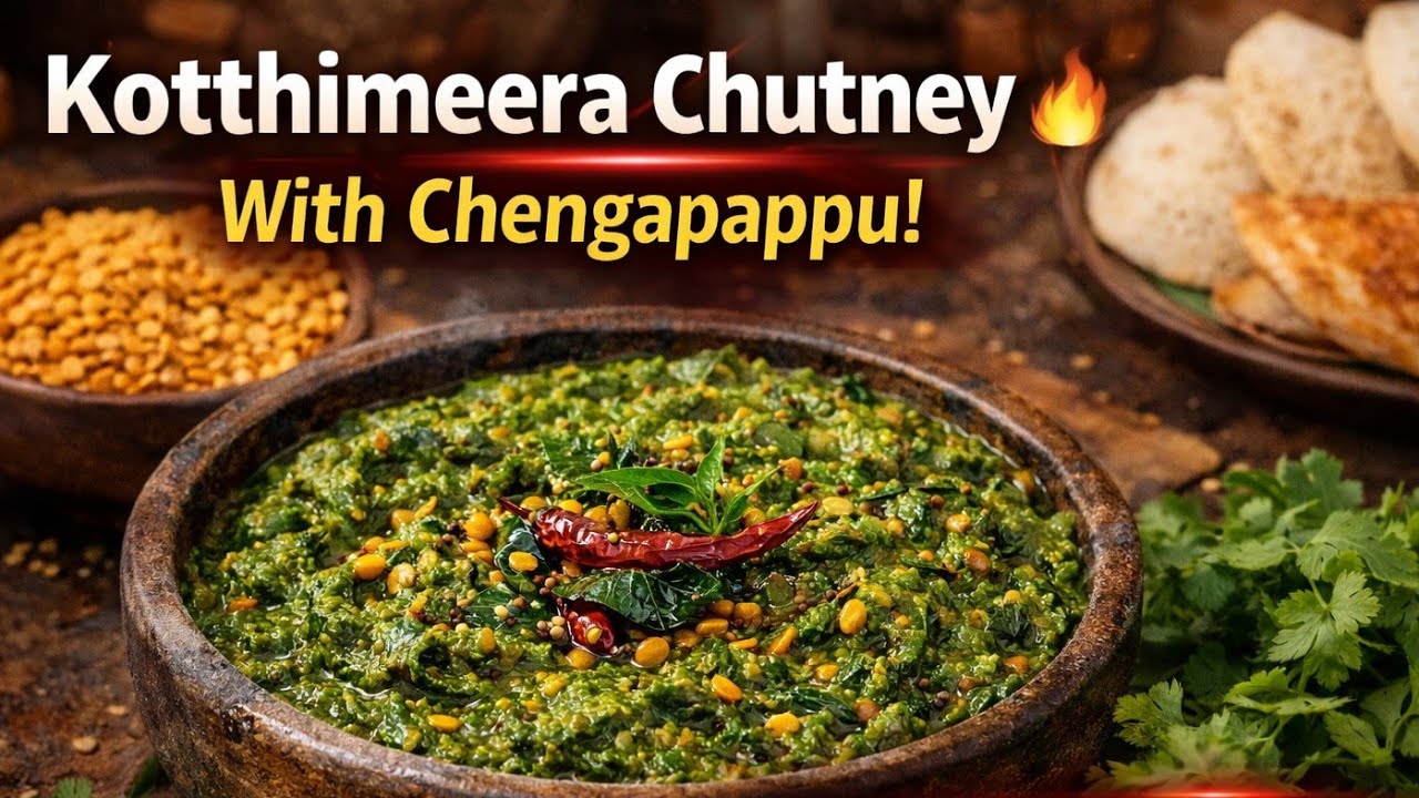 Kotthimeera Chutney with Chengapappu | Easy Breakfast Chutney