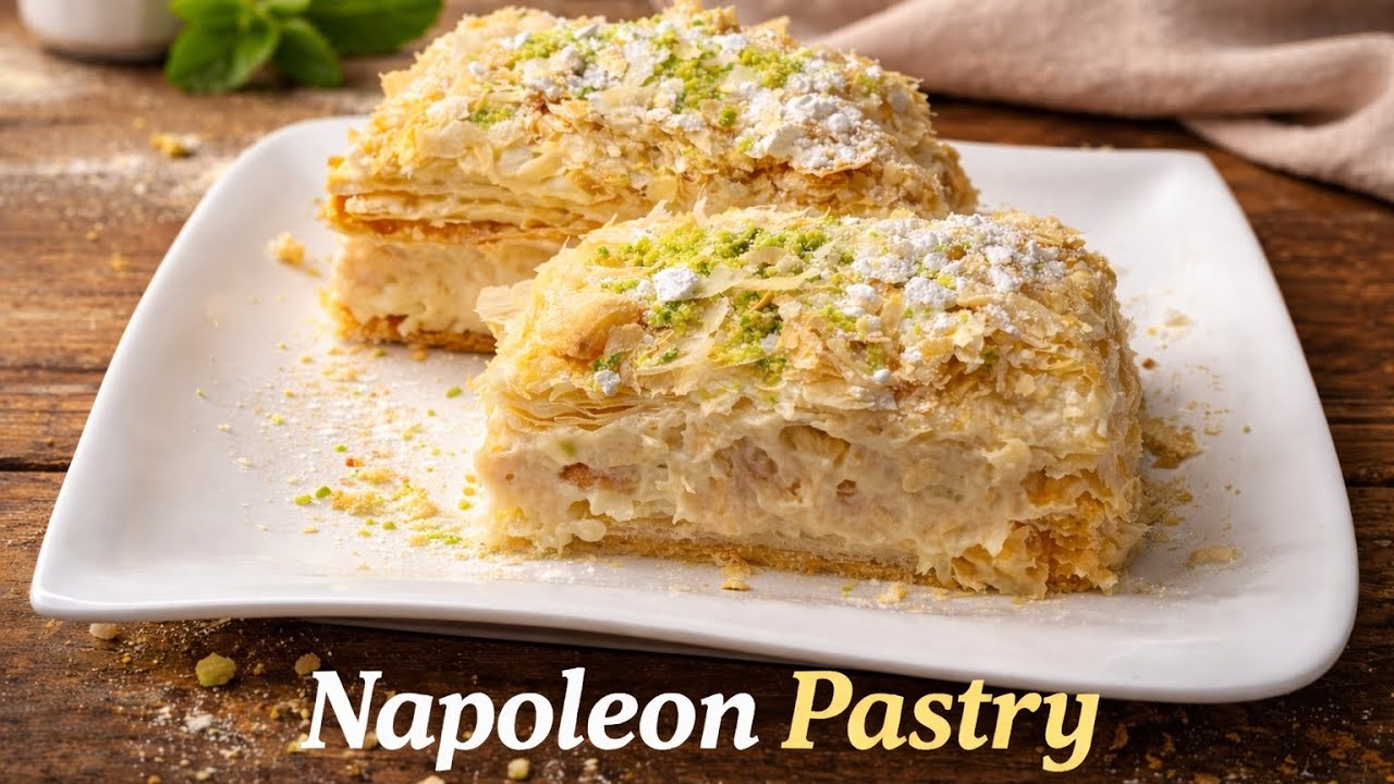 🍰Crispy layers hiding a creamy secret ❤️لایه‌های ترد با 🤫یه راز خامه‌ای خوشمزه