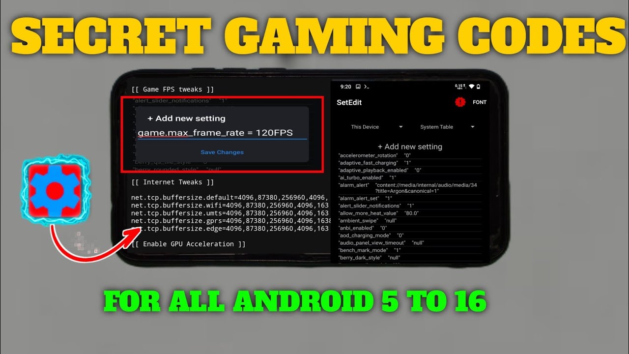 GAMING SetEdit CODES | Improve Gaming Performance Using Set Edit | No Root