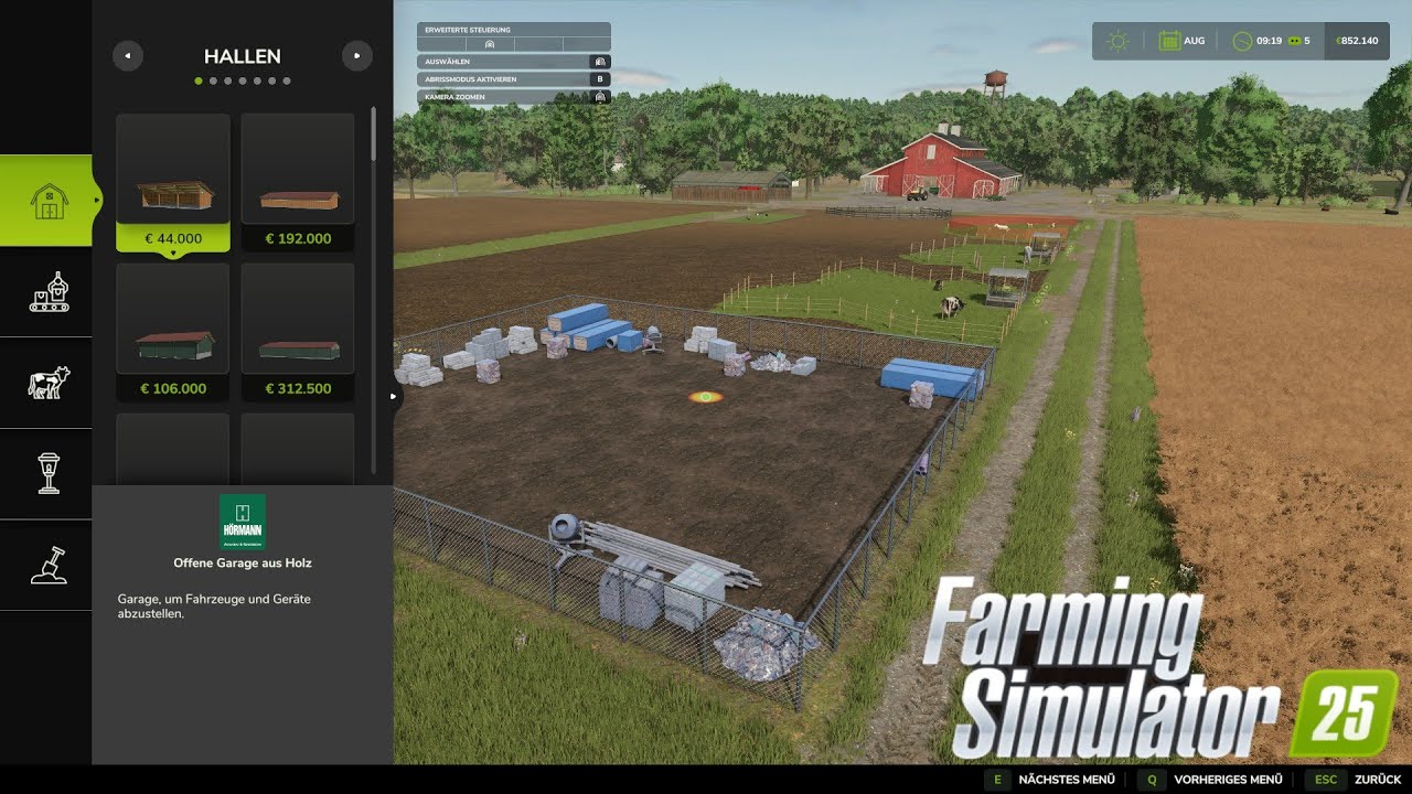 Landwirtschafts - Simulator 25 Die ersten Einblicke in das Bau-Menu